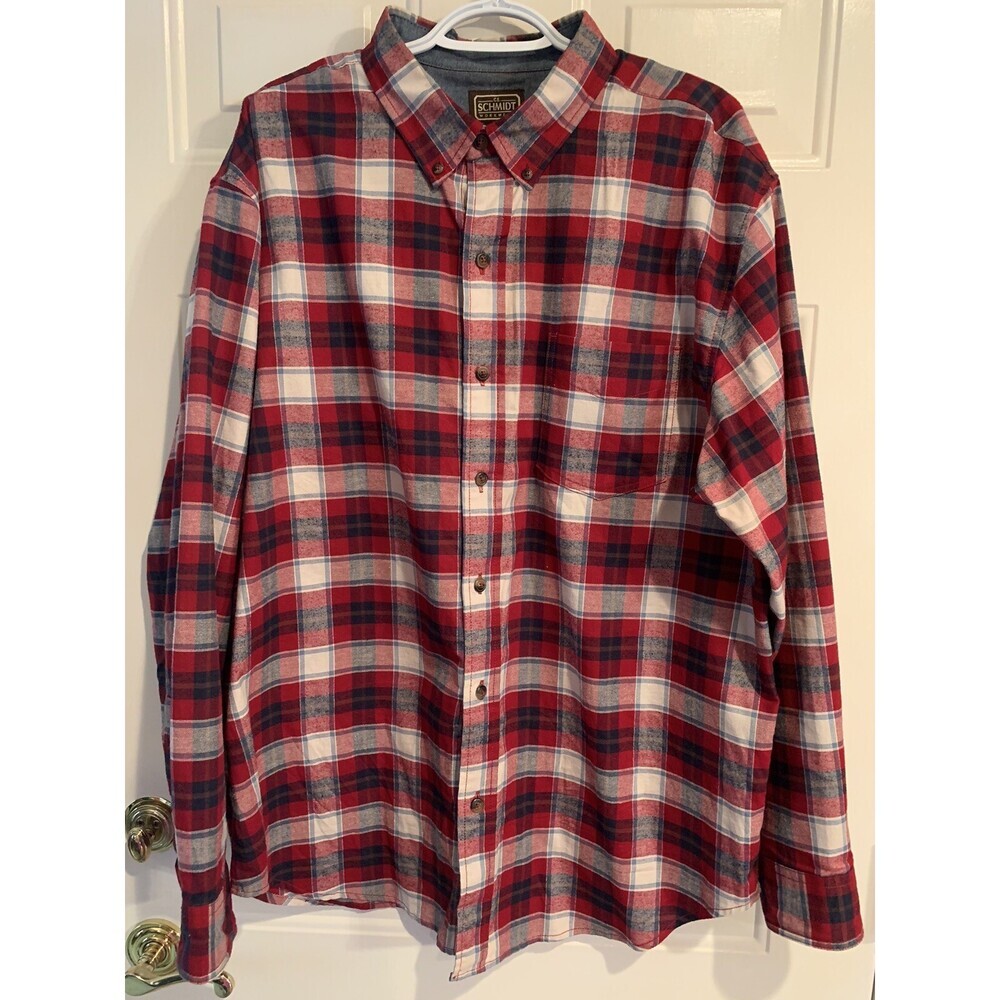 CE Schmidt Workwear Red Plaid Men's Long Sleever Shirt Size XL